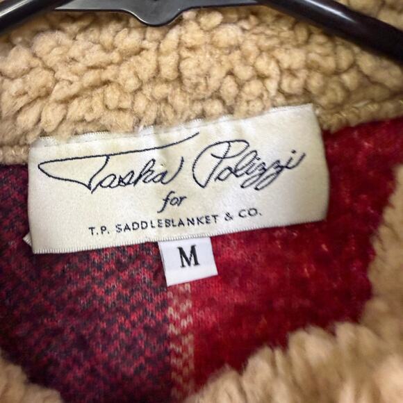 Vtg Tasha Polizzi TP Saddleblanket Fleece Jacket Womens M Red Check Southwest - Picture 11 of 12